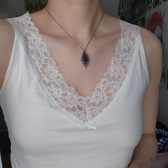 Vintage Antique Victorian Gothic purple quartz and silver necklace - Picture 5 of 7